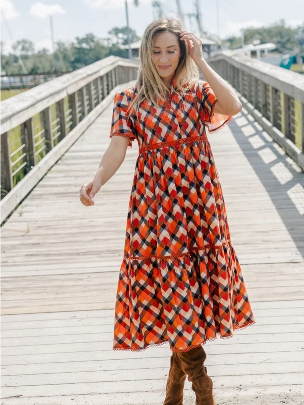 Marigold by Victoria Dunn Geometric Tiered Midi Dress – size XL — NWT